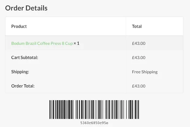 WooCommerce Order Barcodes details page