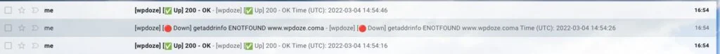 Uptime Kuma downtime notification email
