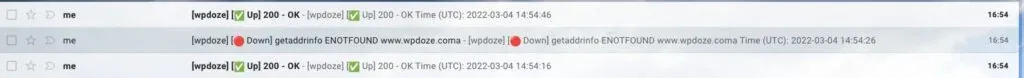 Uptime Kuma downtime notification email