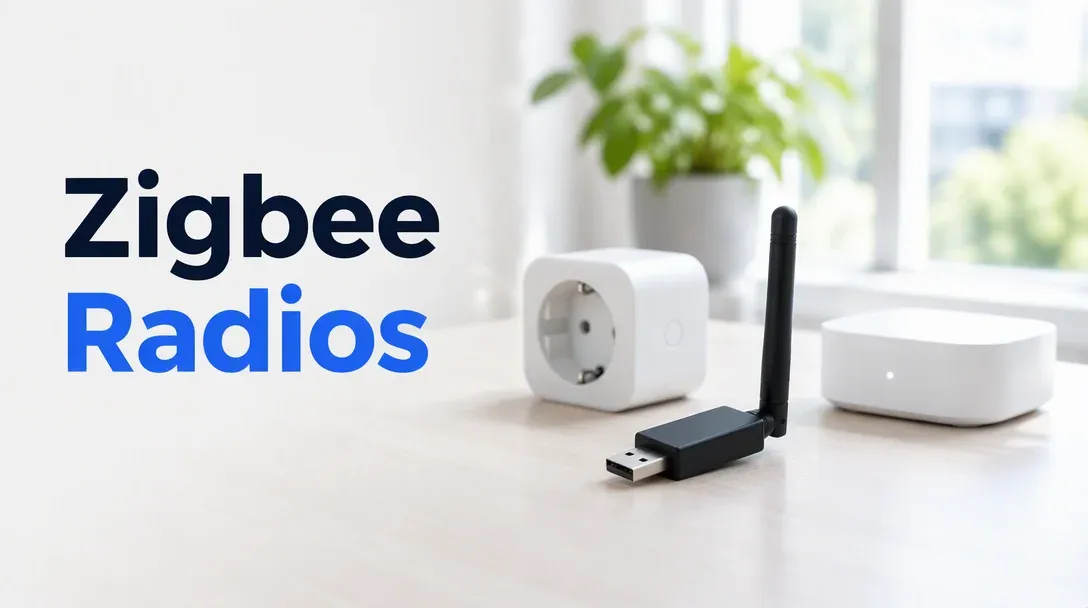 Cover image for the best Zigbee coordinator and Thread border router guide, showing a USB radio dongle with an antenna