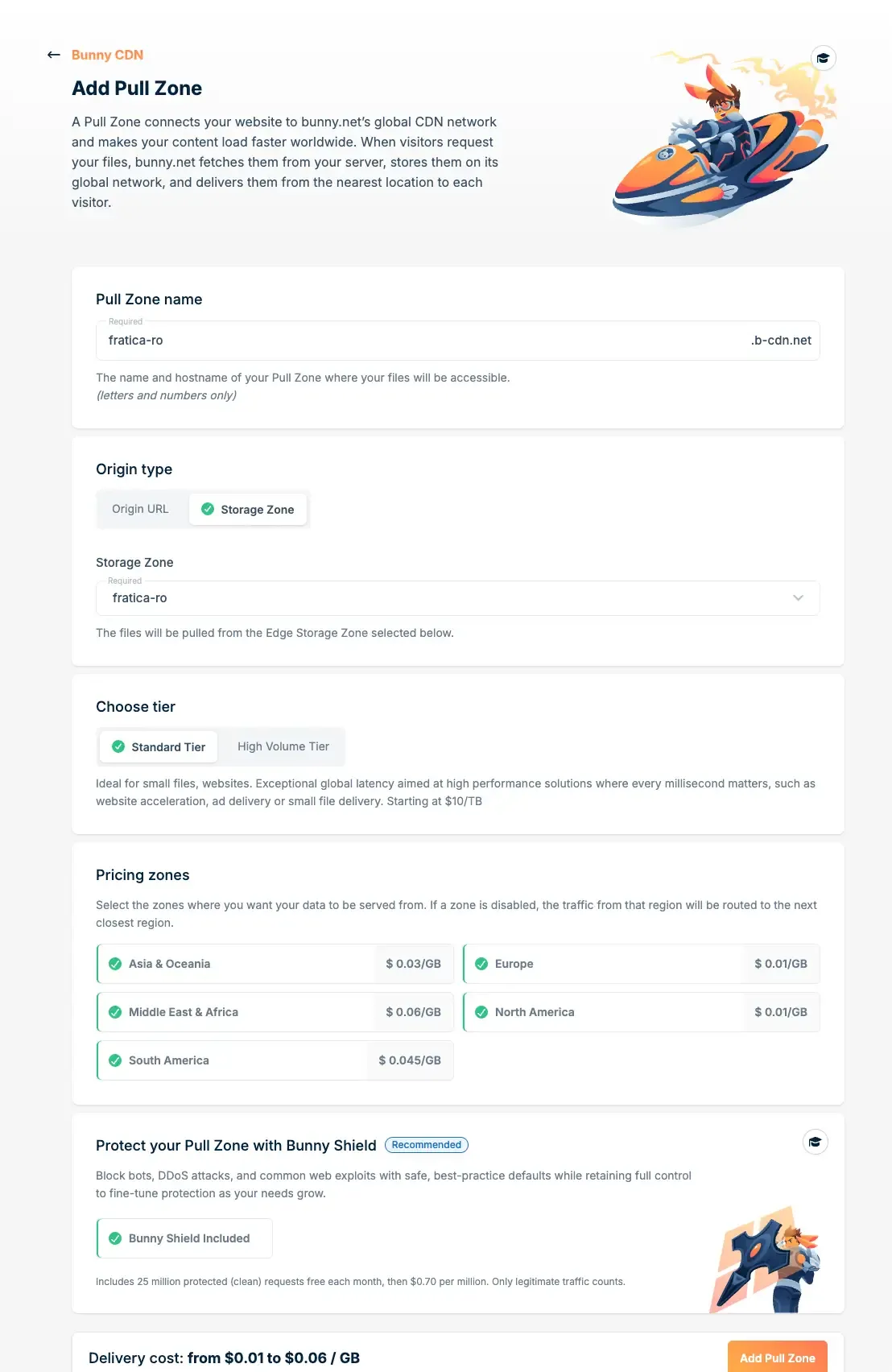 Bunny.net add pull zone interface