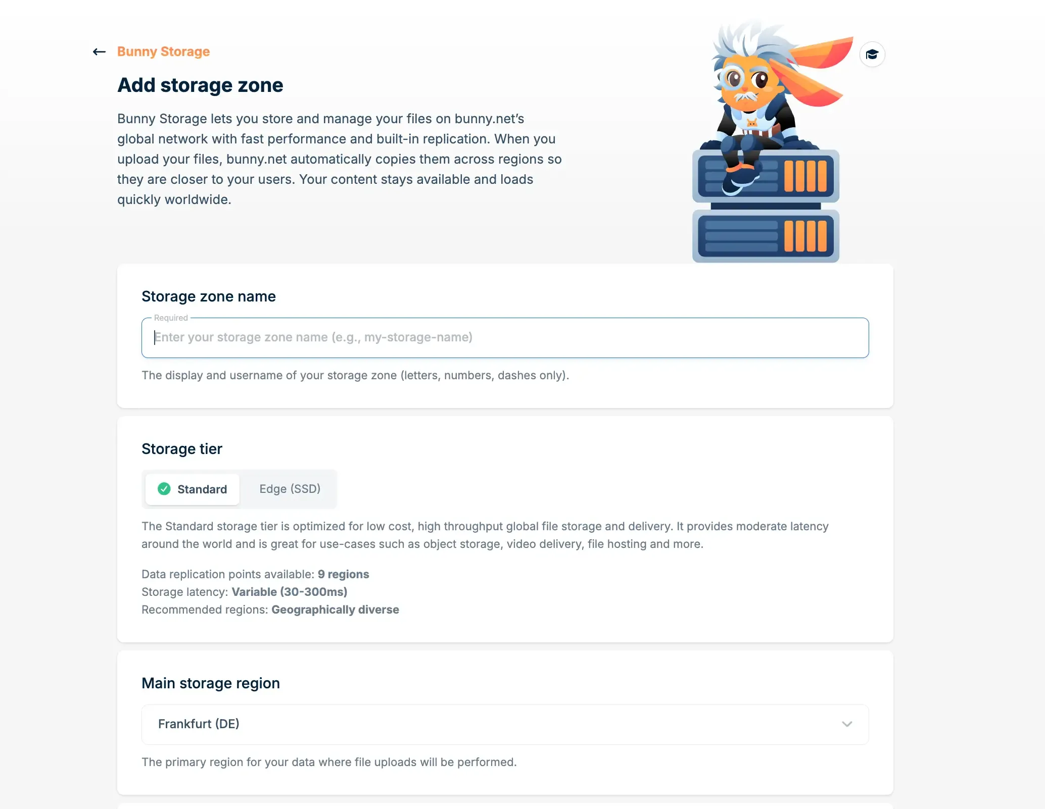 Bunny.net add storage zone interface