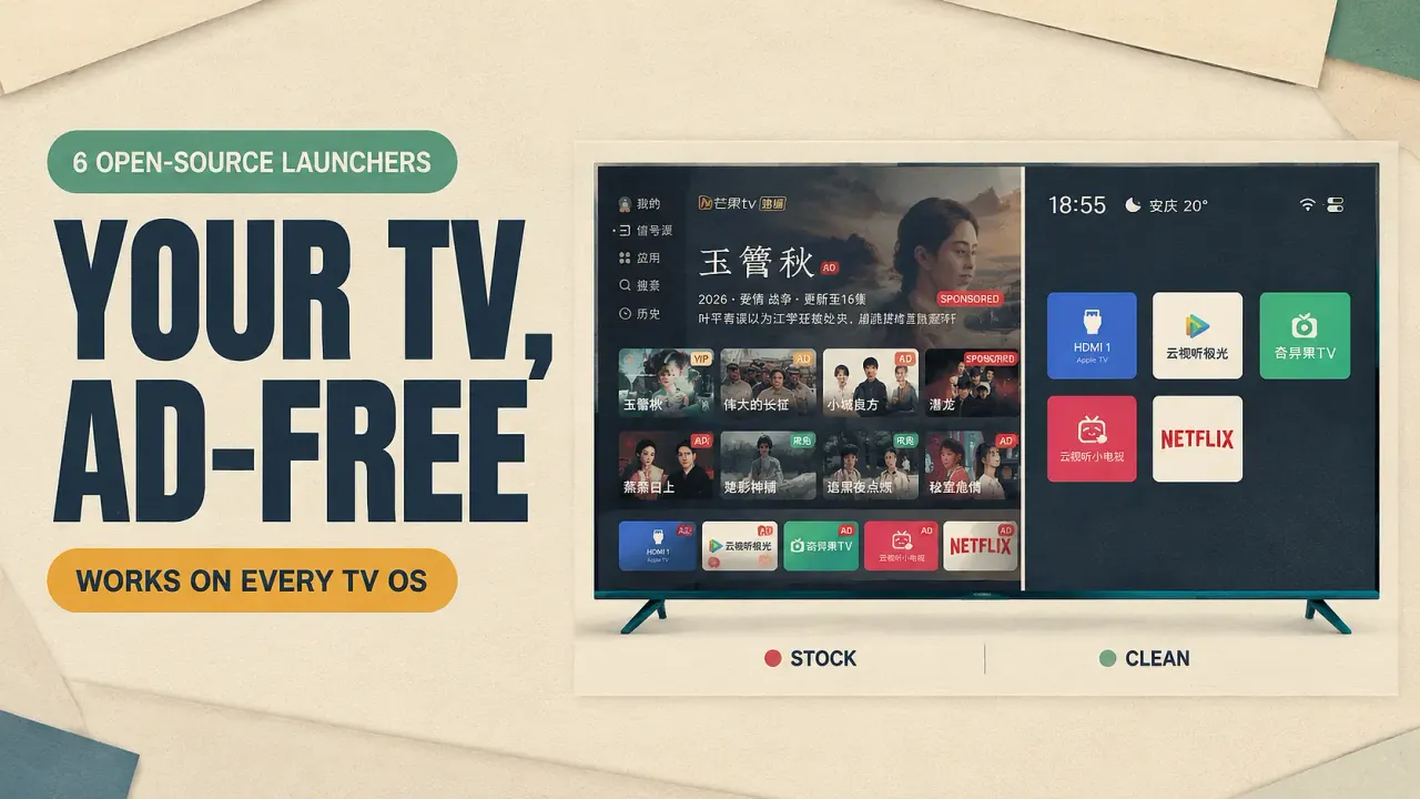 Cover: Your TV, ad-free. Replace the home screen and remove the ads.