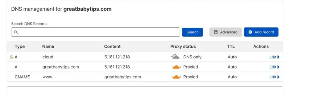 Configuración de DNS en Cloudflare para CloudPanel