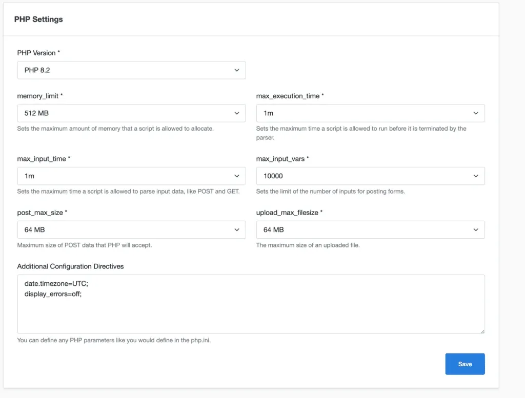 Configuración de la versión de PHP en CloudPanel