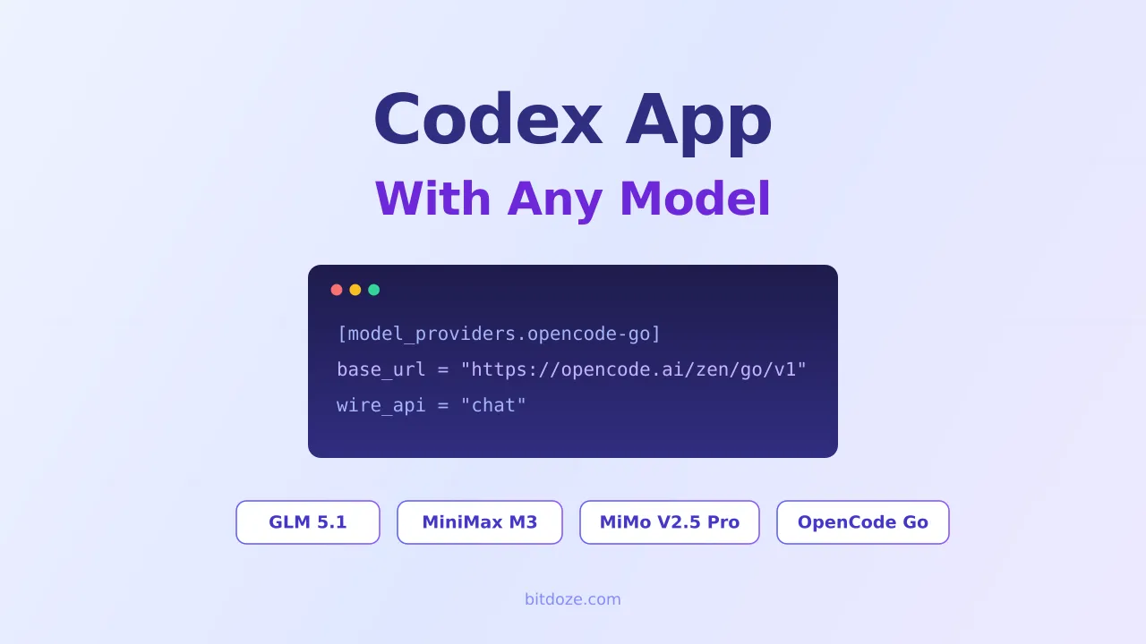 How to Use the Codex App with Any Model: GLM 5.1, MiniMax M3, MiMo V2.5 Pro, OpenCode Go