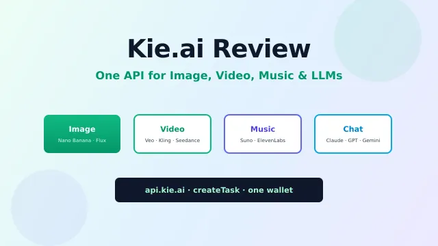 Resena Kie.ai 2026: API Barata de Imagen, Video y LLM IA (Pros, Contras, Alternativas)