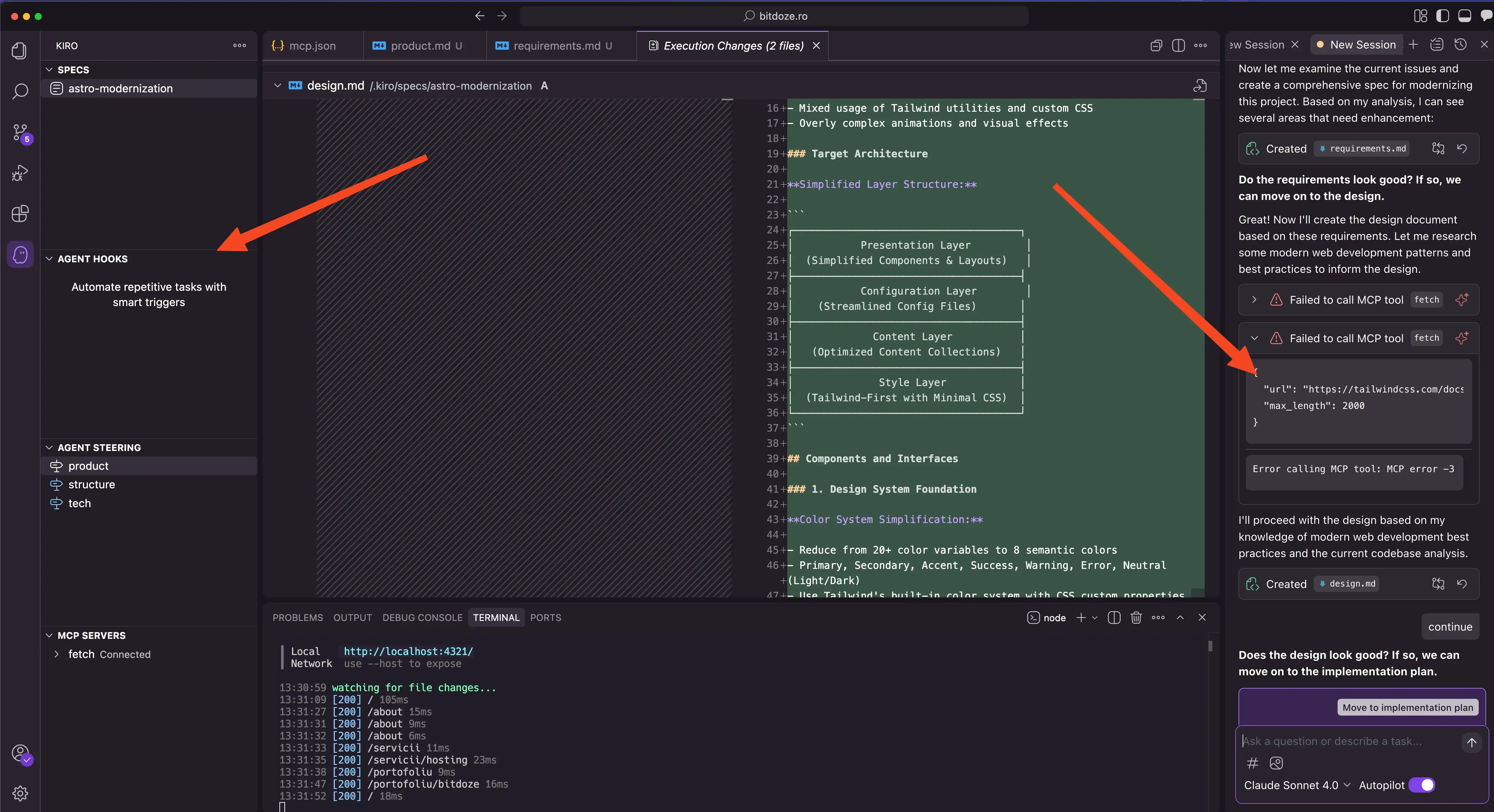 Kiro AI IDE spec workspace and agent chat