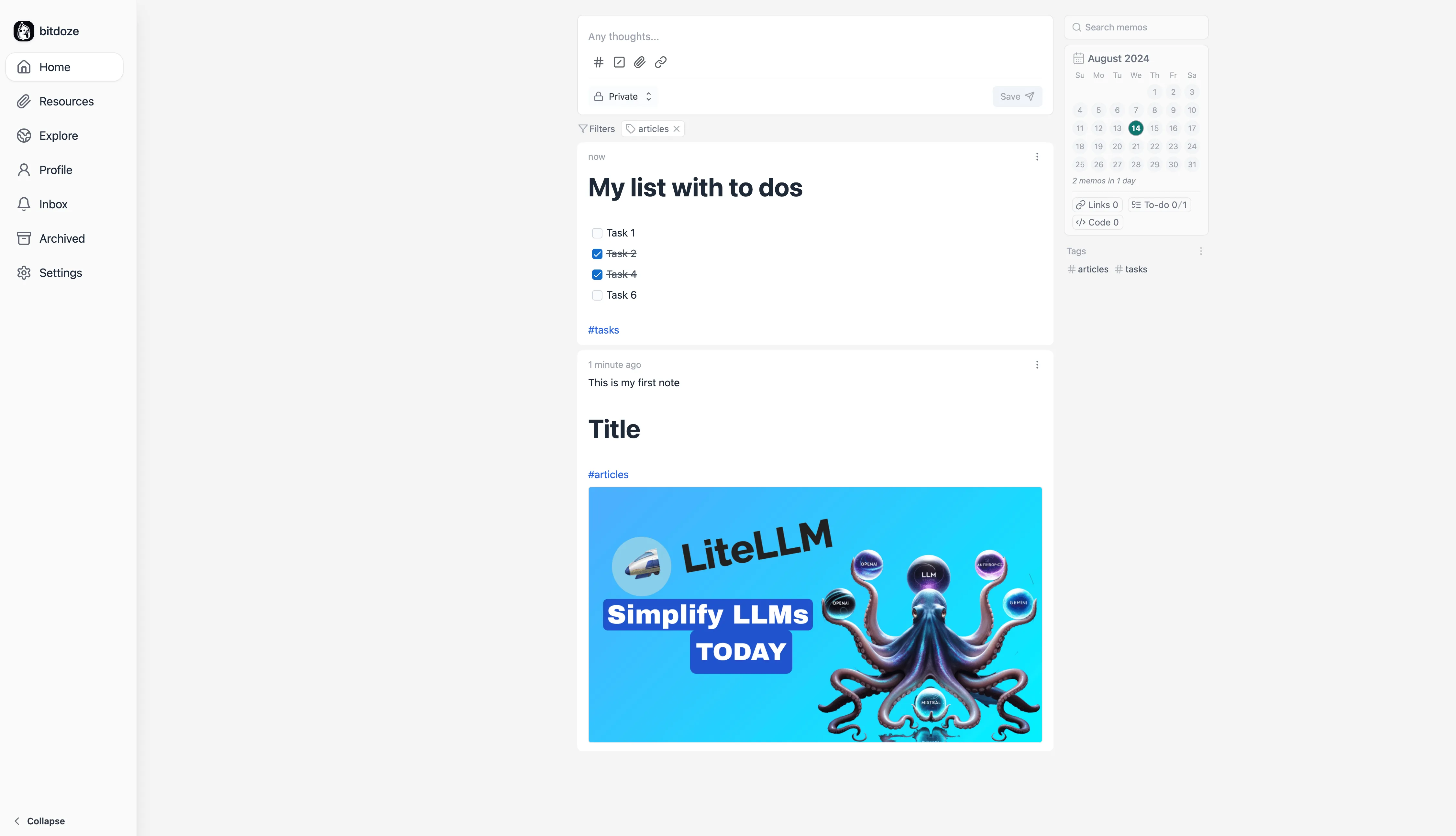 Memos self-hosted note-taking app dashboard