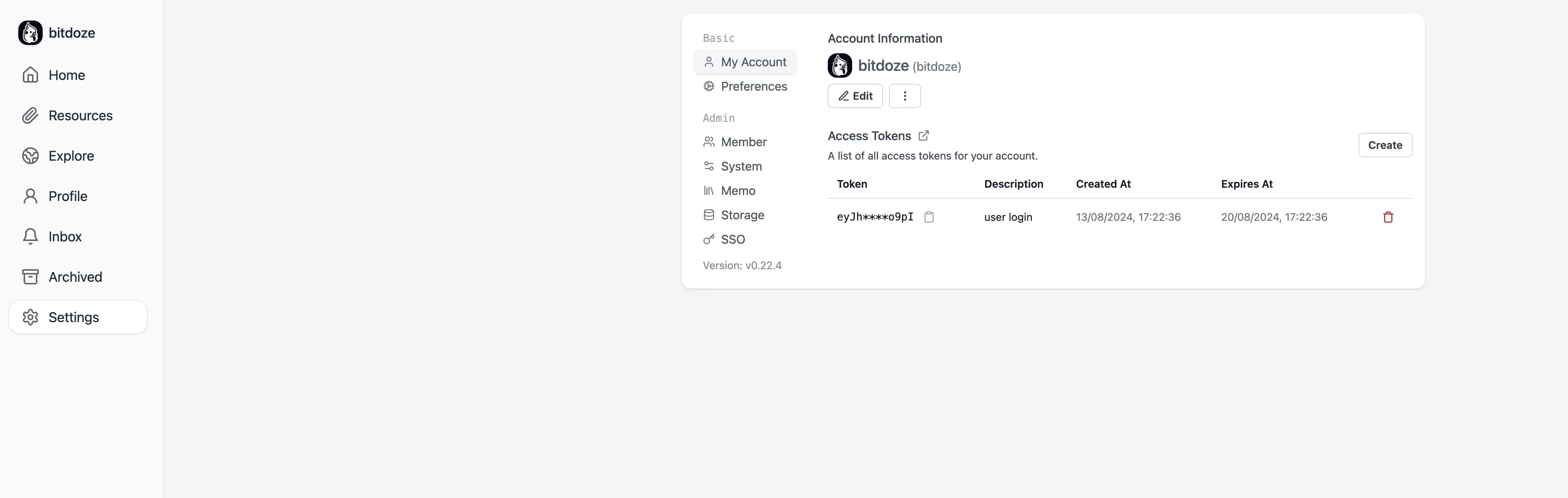 Memos Docker Compose settings page