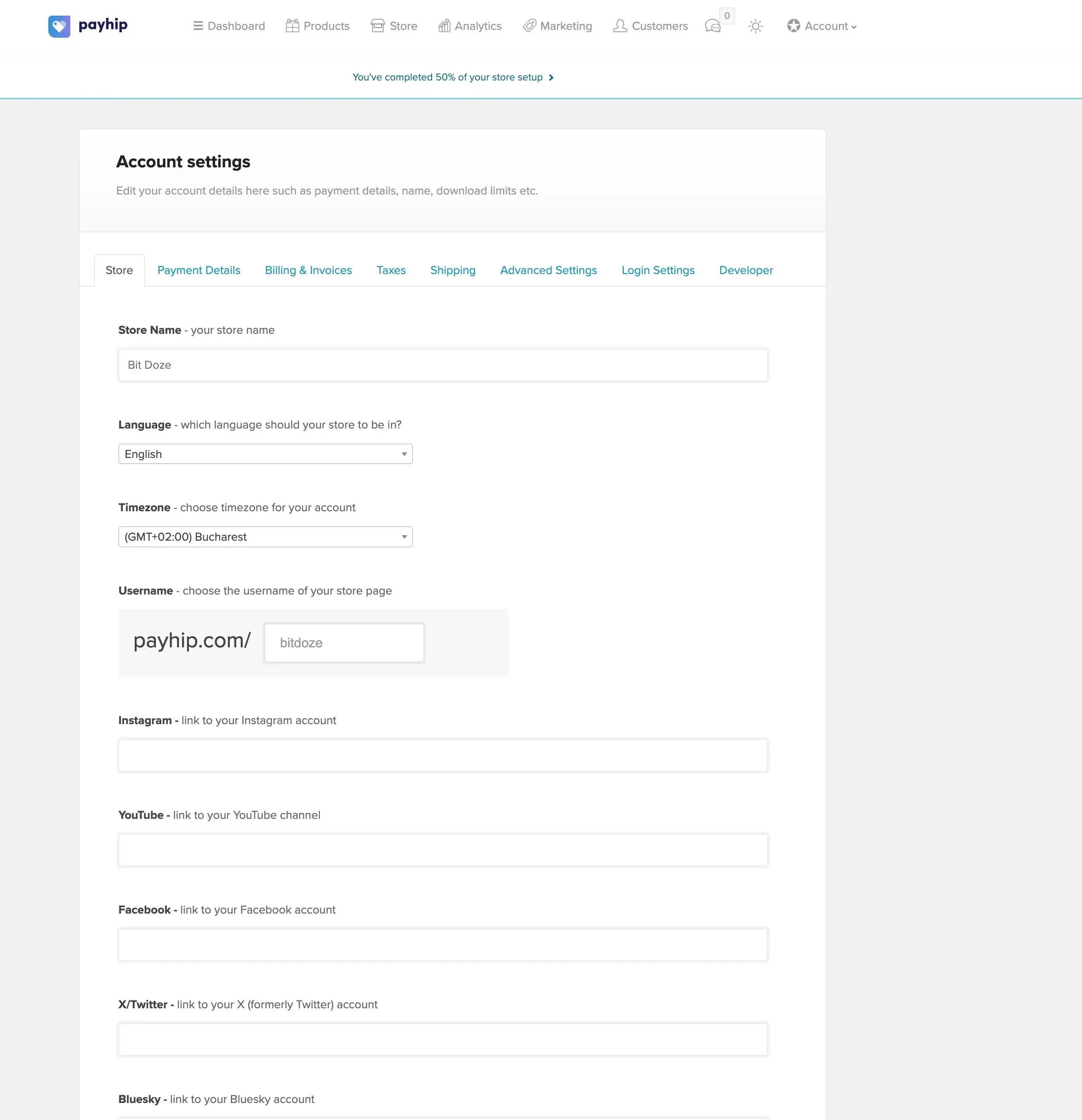 Payhip account registration page