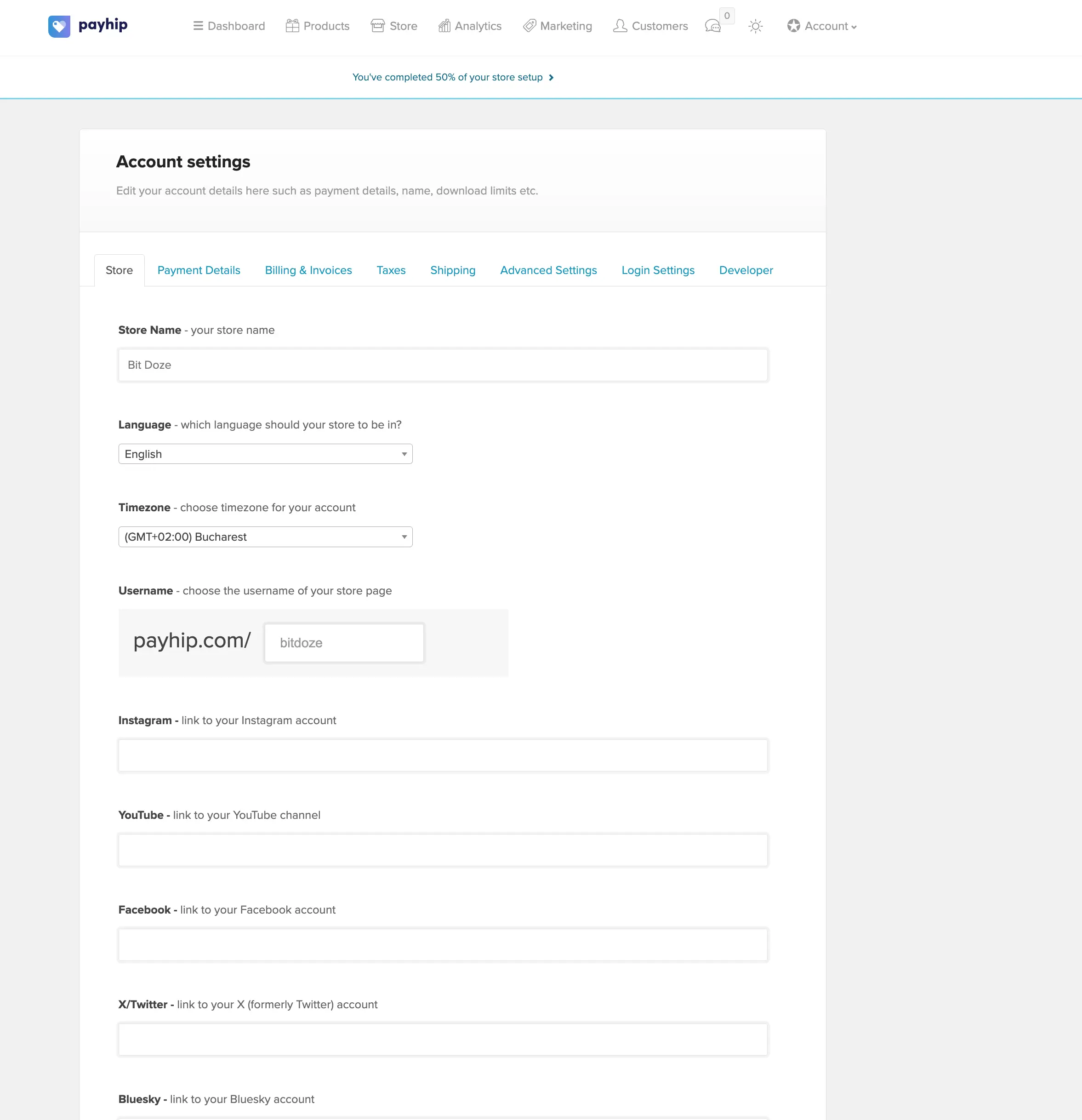 Página de registro de cuenta en Payhip