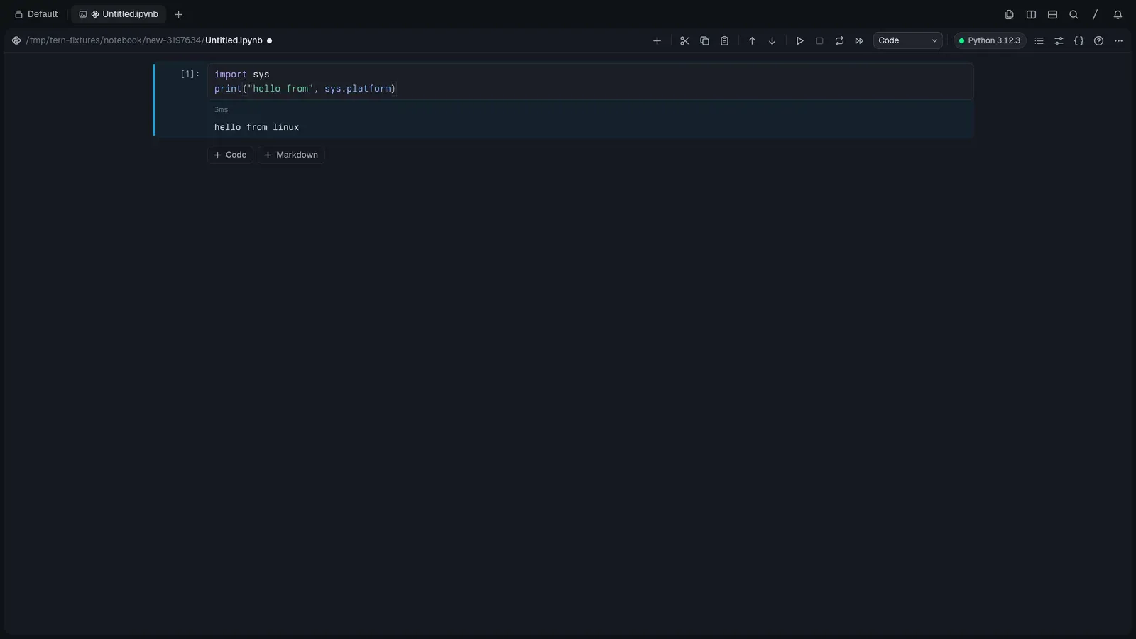 A Jupyter notebook running a Python cell inside Tern