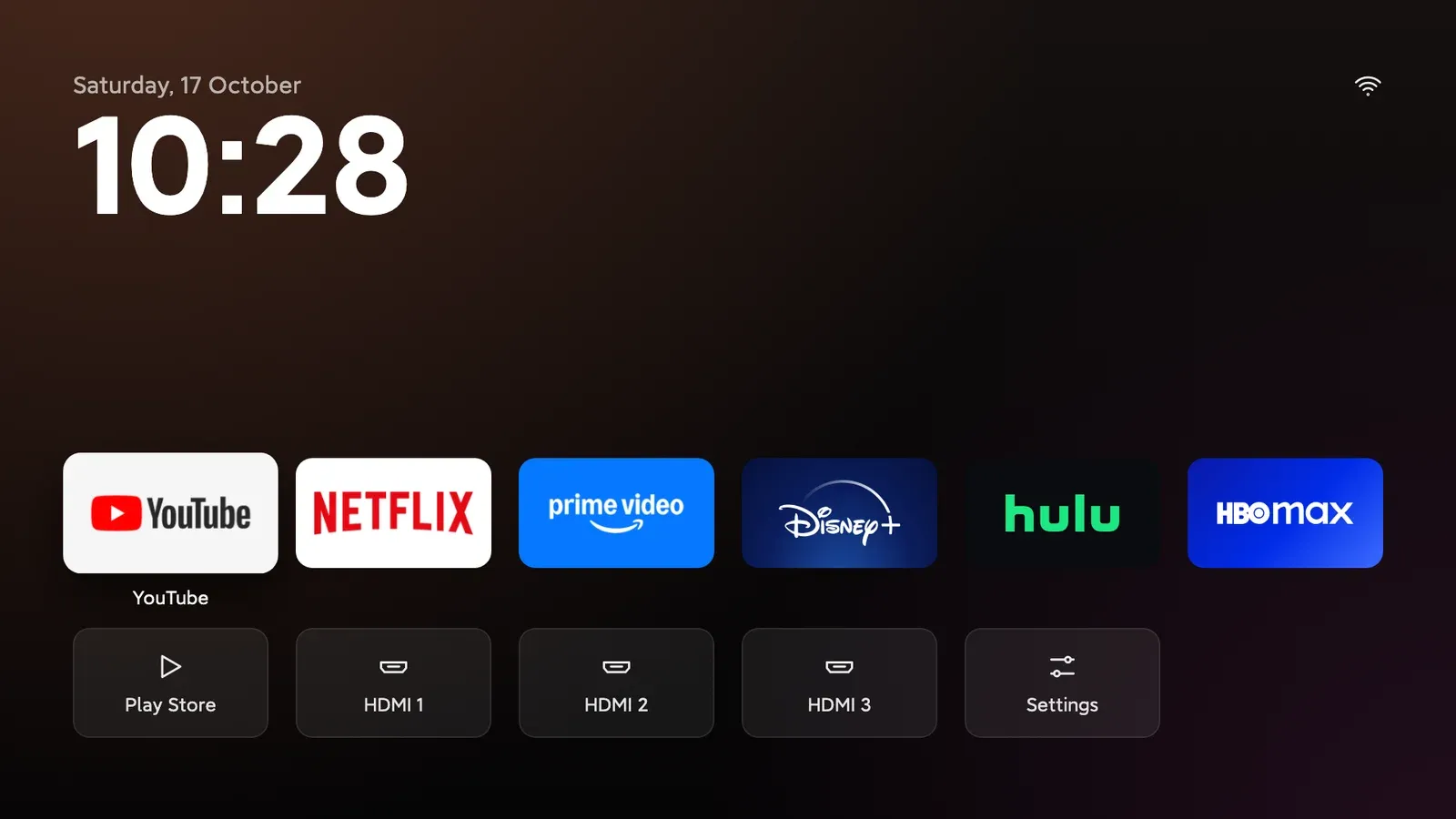 The tv-detox home screen: your apps, HDMI inputs and a clock
