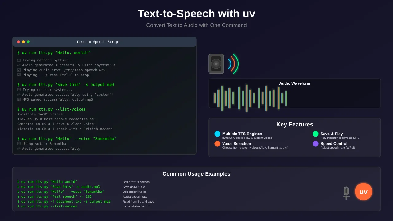 Text-to-Speech with uv: Create Audio from Text in Python