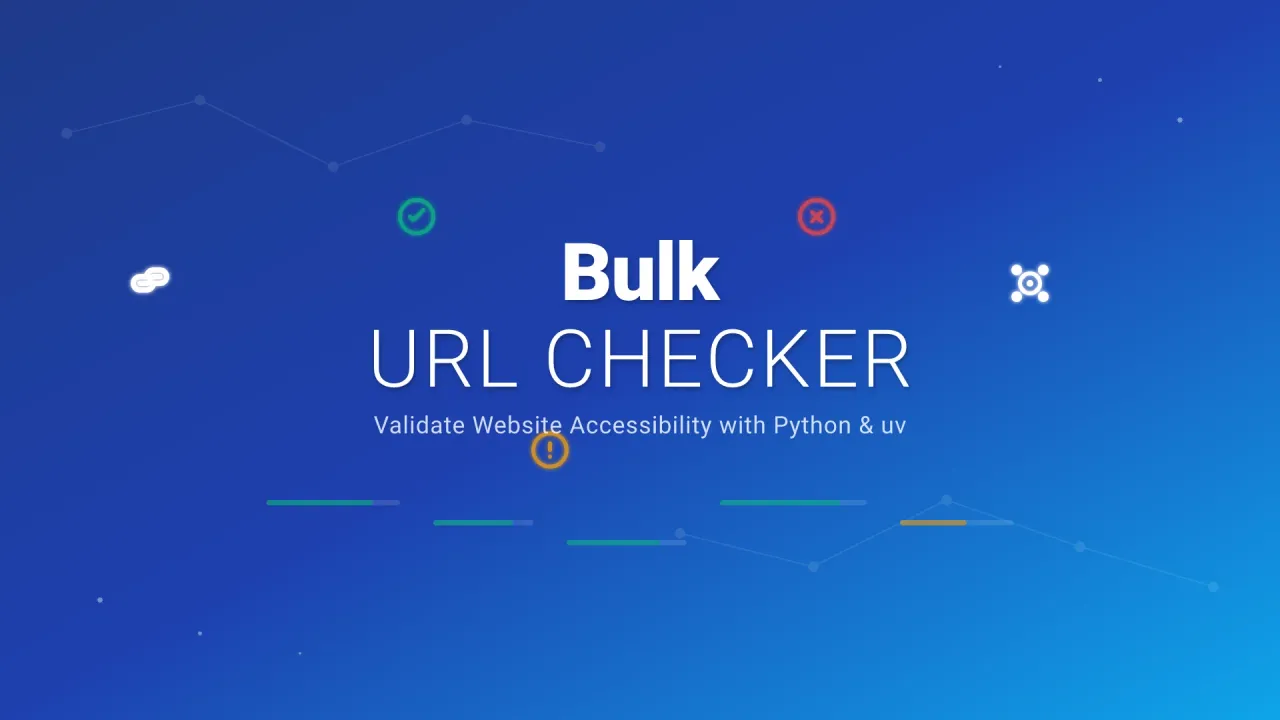 Terminal running a bulk URL checker Python script with uv, printing HTTP status codes for a list of URLs