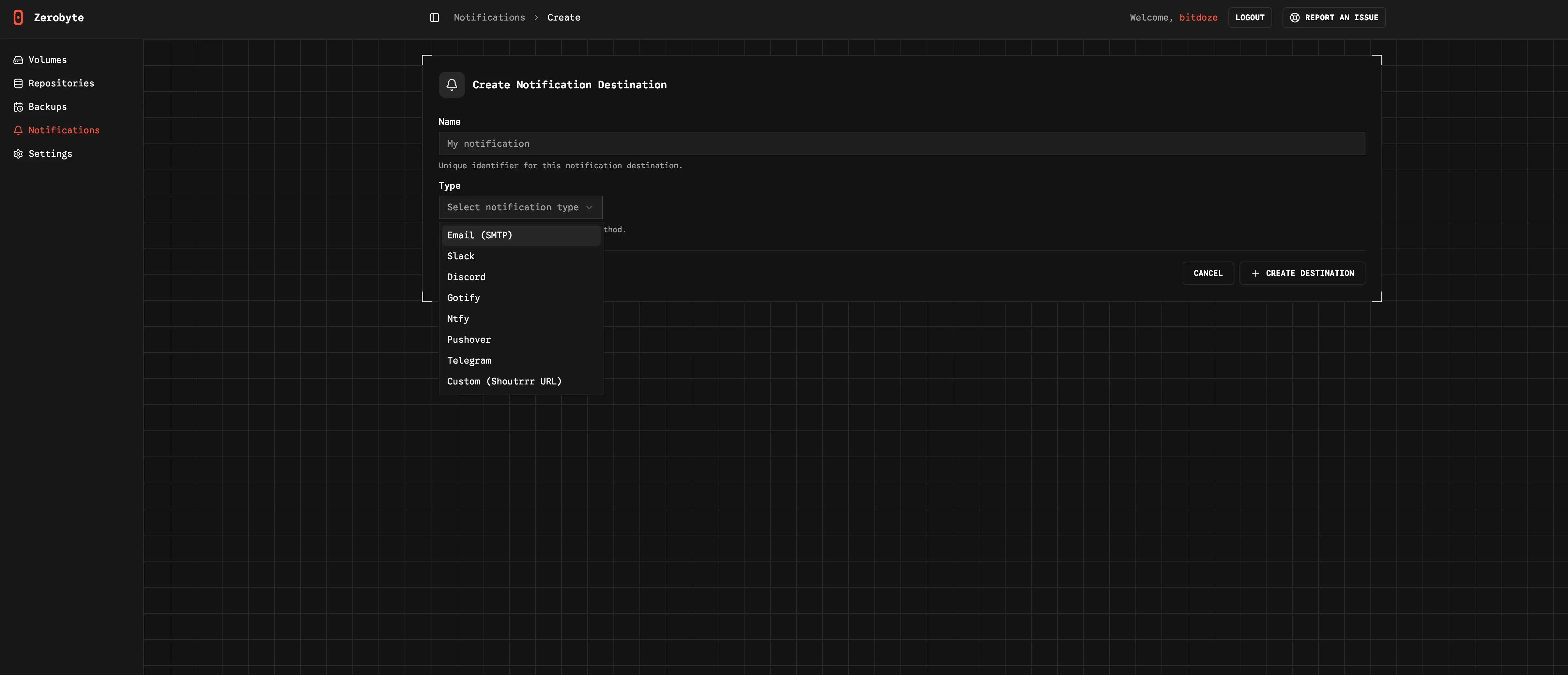 Zerobyte notifications