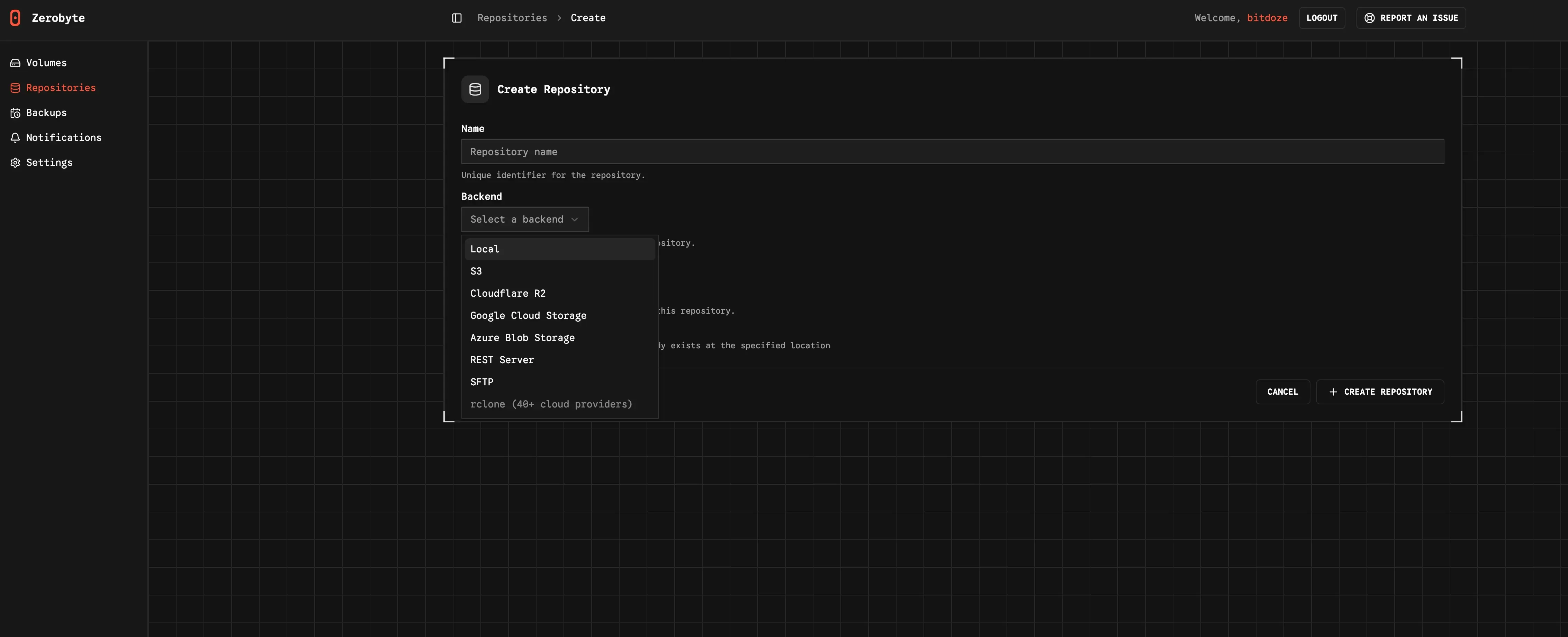 Zerobyte repositories